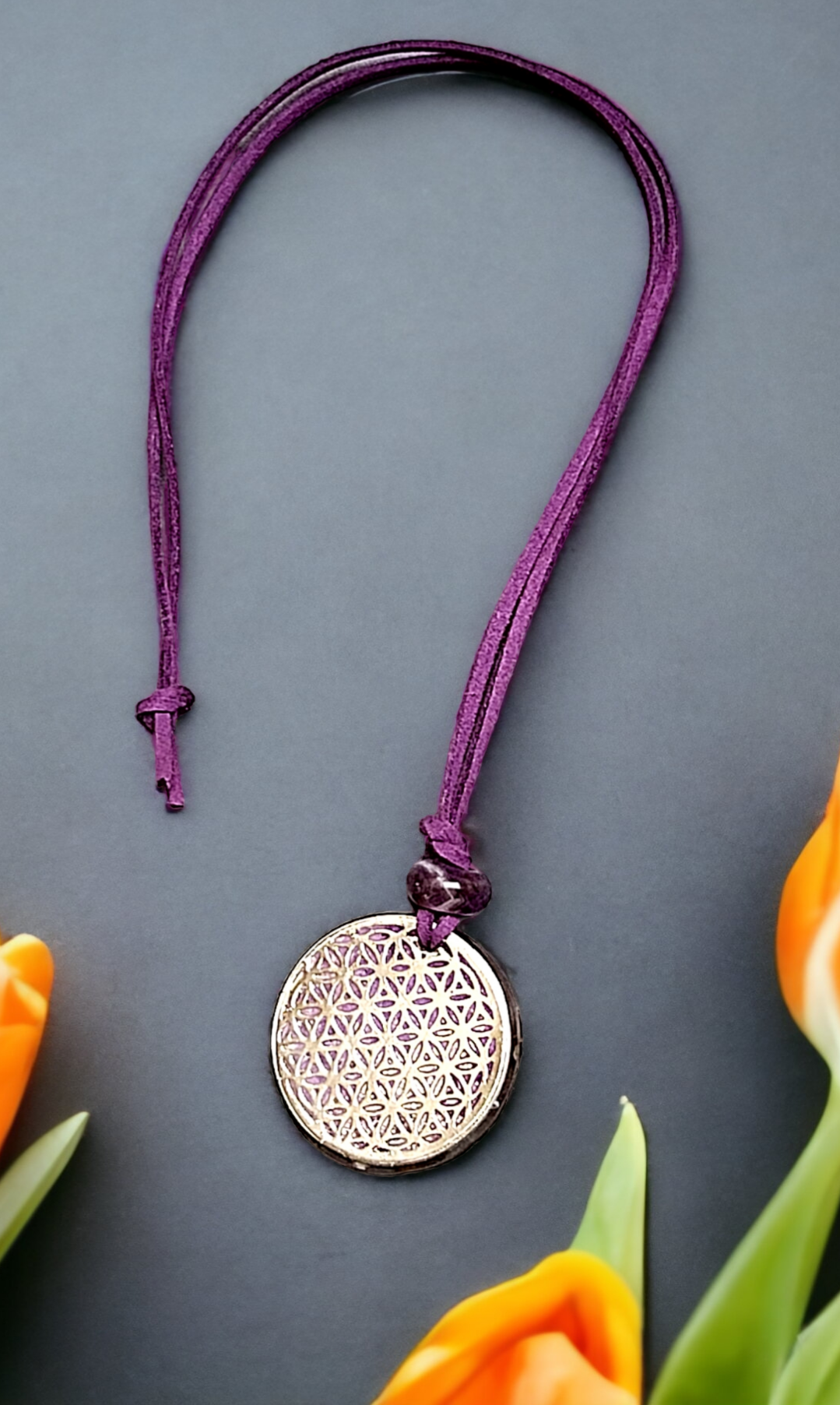 Orgon Anhänger Blume des Lebens mit Amethyst und Drachenblut