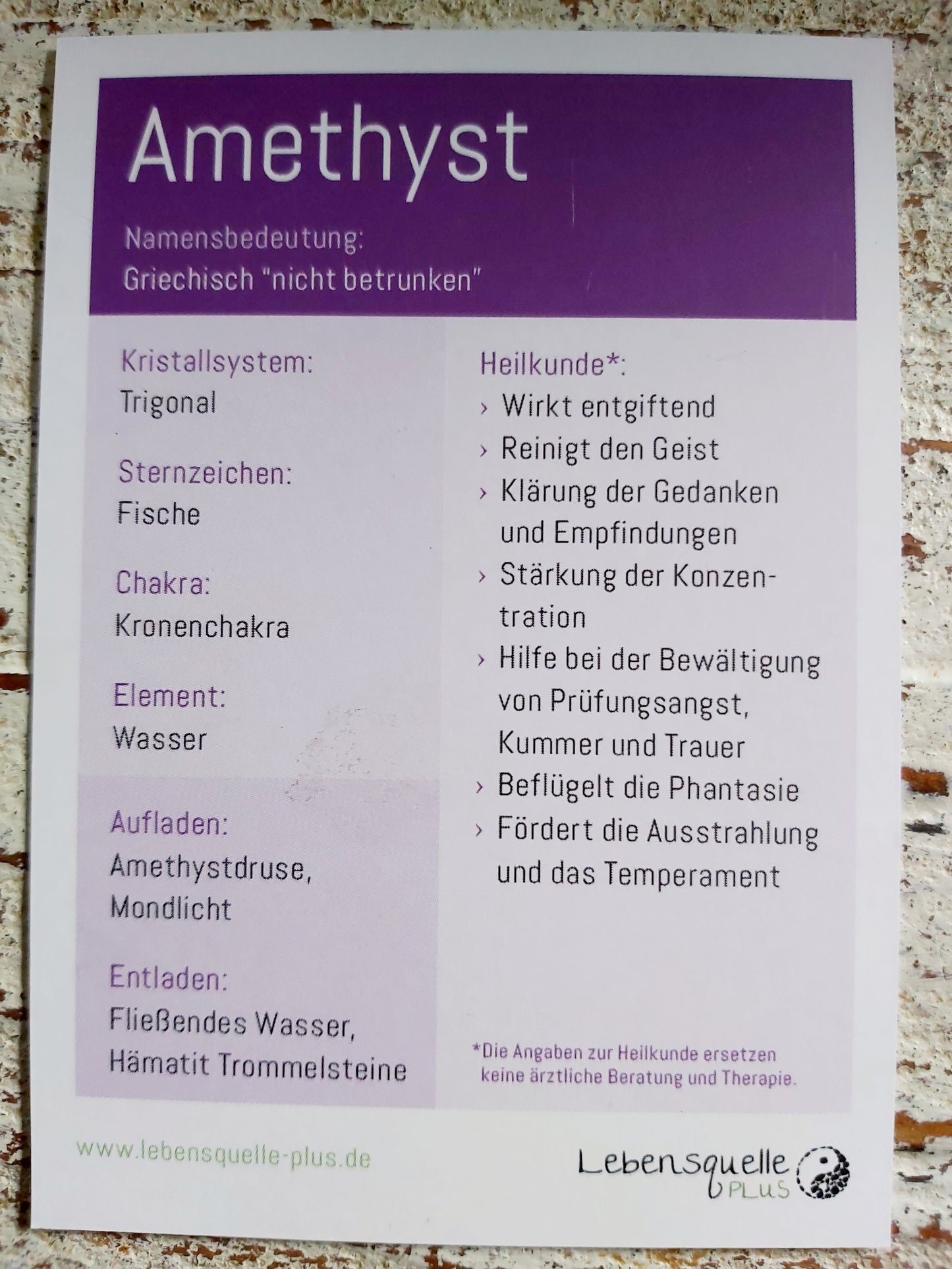 Heilstein Holzmedaillon "Seschen" Lotusblüte mit Amethyst für Glück und positive Ausstrahlung